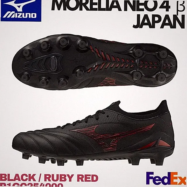 Mizuno Soccer Cleats MORELIA NEO 4 β beta JAPAN Black/Ruby Red P1GA254000 NEW!
