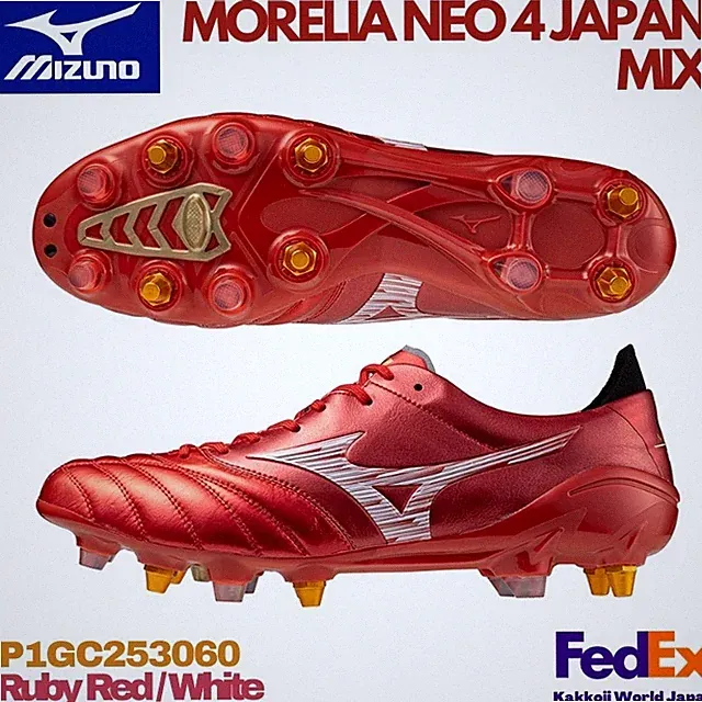 Mizuno Soccer Cleats MORELIA NEO 4 JAPAN MIX Ruby Red/White P1GC253060 2025 NEW!