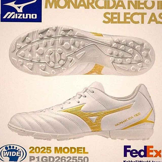 Mizuno Soccer Shoes MONARCIDA NEO 3 SELECT AS White/Gold P1GD262550 WIDE 2025