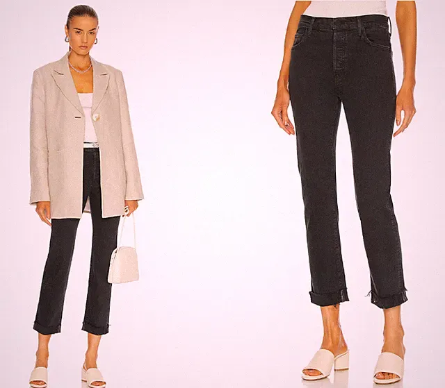Mother Superior The Scrapper Cuff Ankle Fray Jeans in Faded Black Women 25 USA