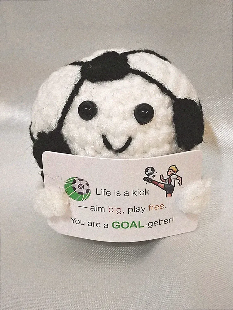 Motivational Knitted Soccer Toy With Positive Card, Cute Ball Wool- 2"