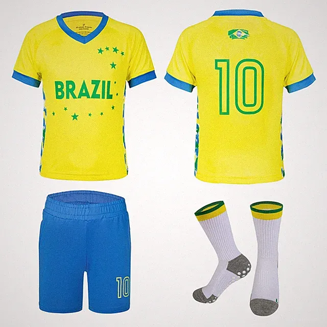 MUDJEAN Kids Brazil Soccer Jersey Kit Boys Soccer Uniform for Girls Brasil