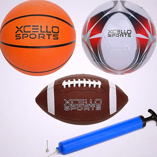 Multi-Sport 3-Ball Set - Jr. Football, Official B7 Basketball and Size 5 Socc...