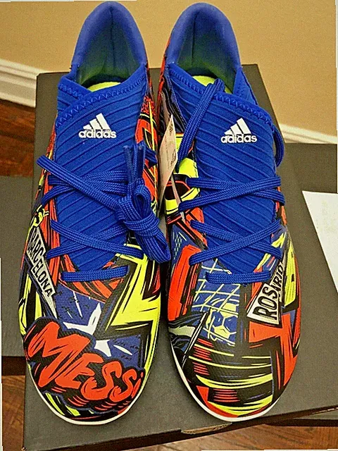 NEMEZIZ MESSI 19.3 INDOOR SHOES ROYAL BLUE-SILVER METALLIC-SOLAR YELLOW Sz 8.5 M