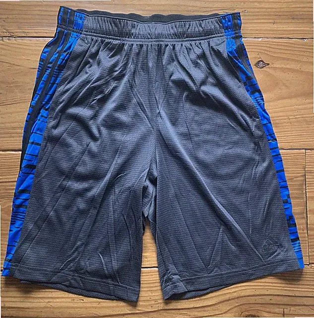 NEW Adidas Climalite Essentials Glitch Shorts DARK GREY with Royal - SIZE MEDIUM