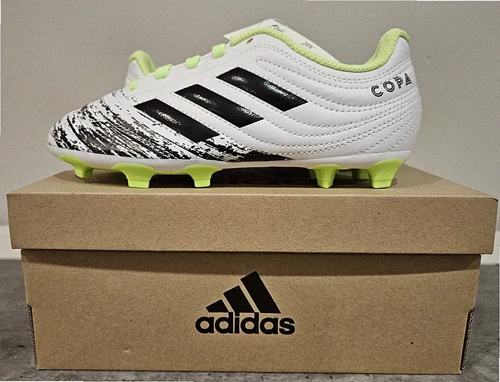 NEW Adidas Copa 20.4 FG J Soccer Cleats White Black Green EF1917 Kids SIZE 1
