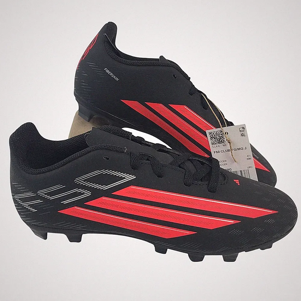 NEW Adidas F50 Club FG/MG J Soccer Cleats Kids Sz 5 Black & Red