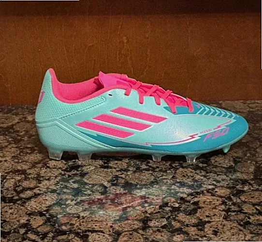 New! ADIDAS F50 MESSI LEAGUE FIRM/MULTI-GROUND SOCCER CLEATS FLASH AQUA/PINK