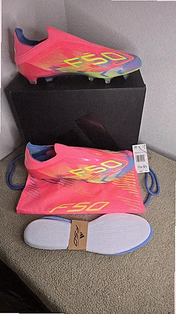 NEW Adidas IE1212 F50 ELITE LL FG Laceless Mens 11.5 Pink Soccer Cleats With Bag