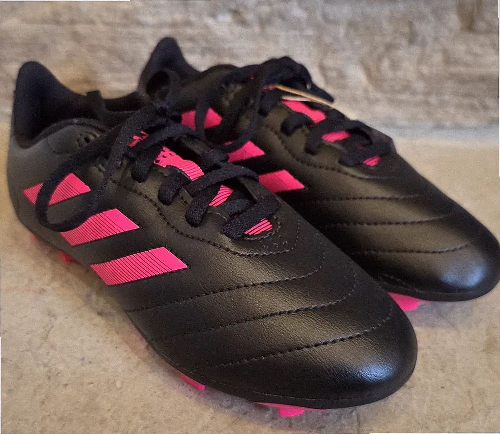 New adidas Kids Sz 2 Goletto VIII FGJ Firm Ground Cleats Black Pink Soccor Shoes