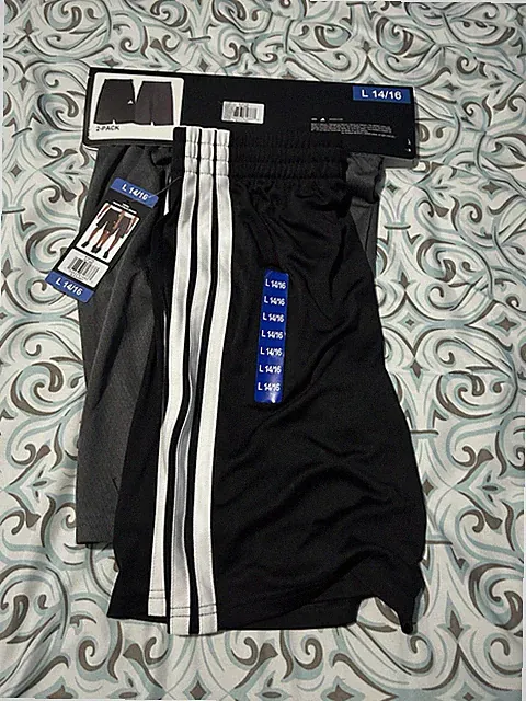 New Adidas Youth 2-Pack Shorts Size L 14/16 Black Athletic Soccer Black/Gray