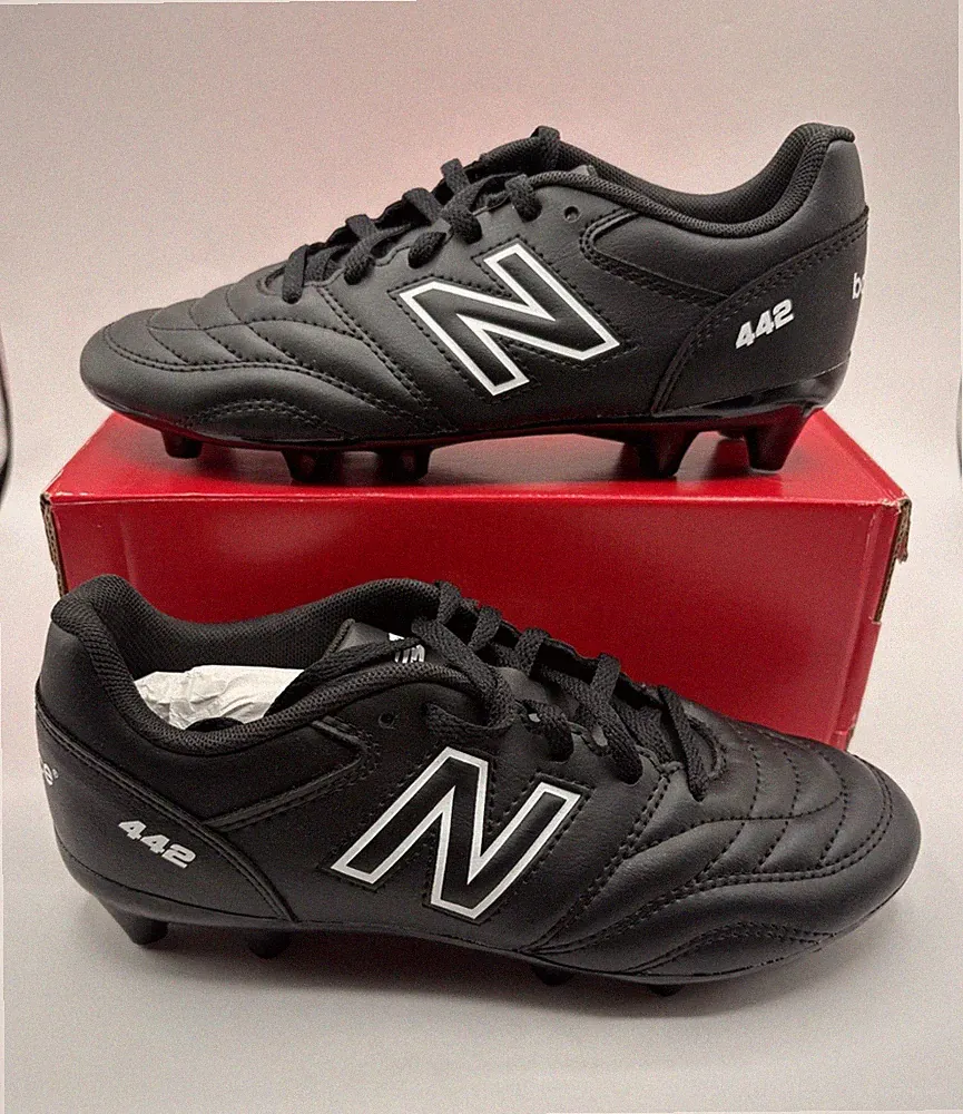 New Balance 442 V2 Academy JR FG Kids Size 2 Wide W Soccer Cleats Shoes Black