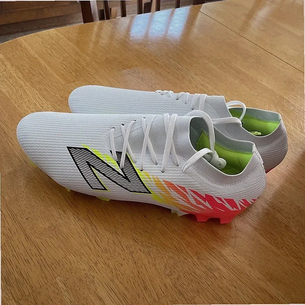 New Balance Colorblock Lace Up Low Top Soccer Cleats White Pink Yellow Black