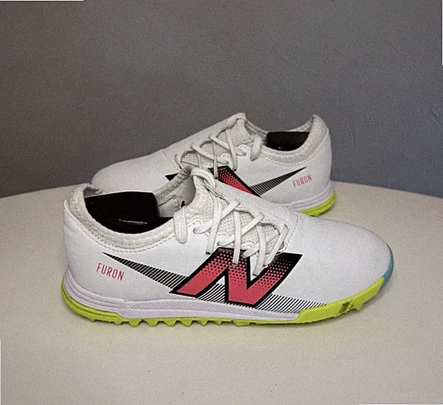 New Balance Furon Dispatch TF V7+ White Soccer Turf Cleat - SJF3TH75 Youth 4