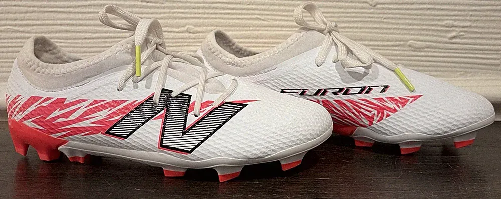 New Balance Kids Size 3 Furon Team FG V8 Soccer Cleats White Energy Red Black