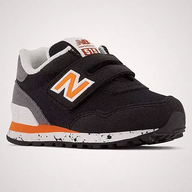 New Balance Kids Size 5 M Suede/Mesh Hook Loop Sneakers Black/Orange IV515BT NEW