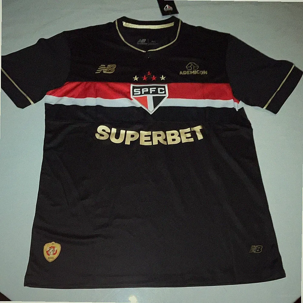 New Balance São Paulo FC Lucas #7 Black/Gold Soccer Jersey Men's Size G/L