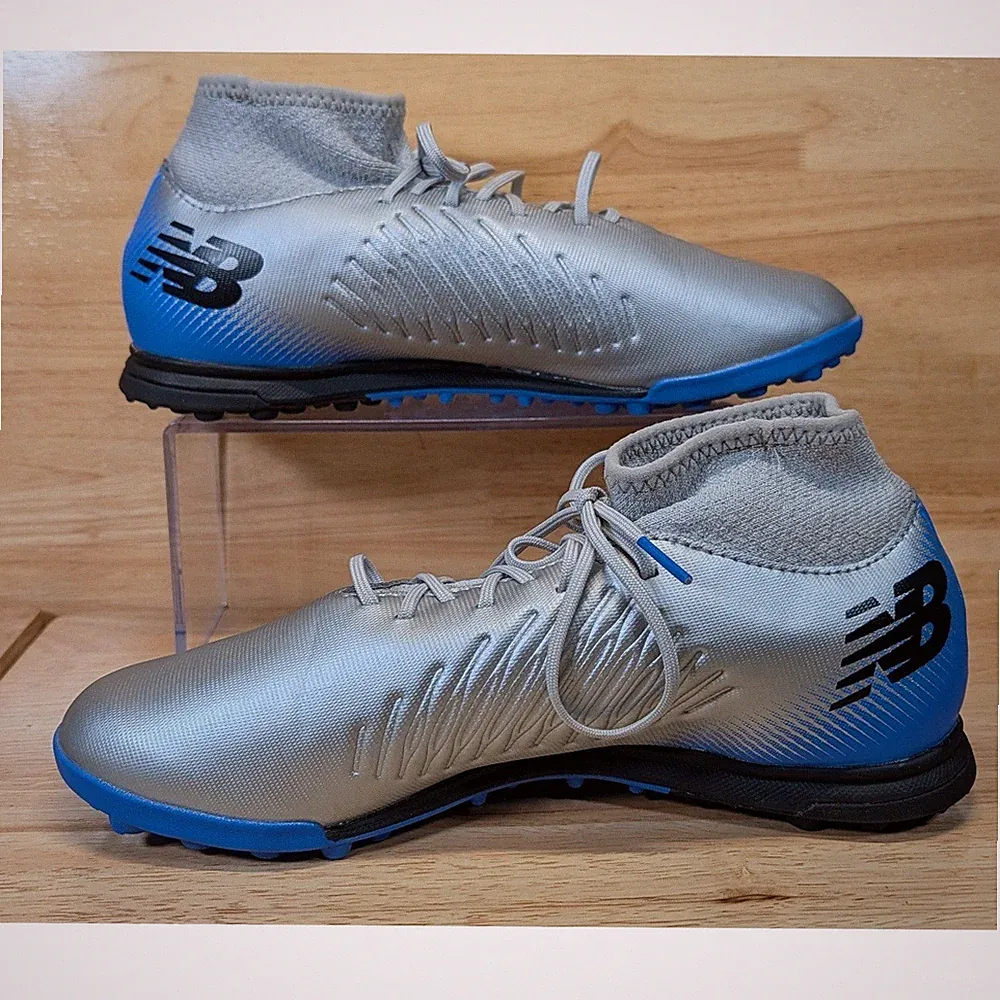 New Balance Tekela V4 Magique TF Silver Blue Turf Soccer Cleats MSTSB4 Mens 7.5