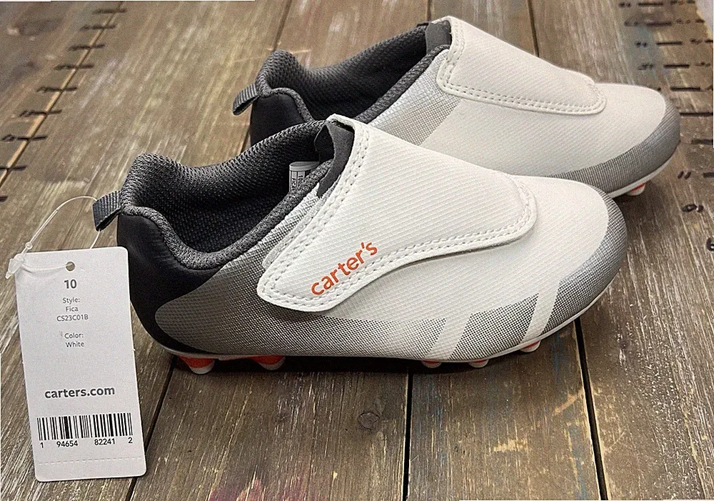 New Carter's Toddler Size 10 Soccer Shoe Cleat White Grey Orange
