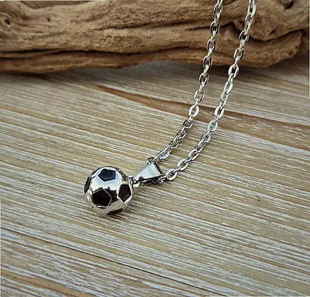 New Charm Football Soccer Ball Futball Pendant Necklace Steel Chain Chain