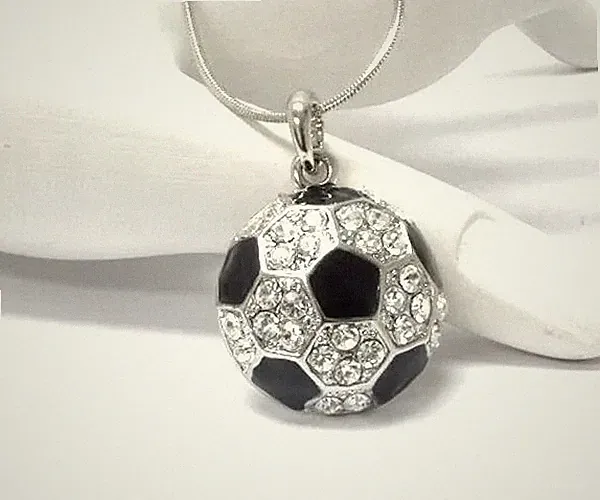 NEW CRYSTAL & SILVER SOCCER BALL SPORTS PENDANT NECKLACE W/ 18" CHAIN