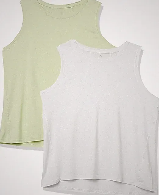 NEW Danskin Women's Essential Breathe 2 Pack Tank White/Light Green L-XL