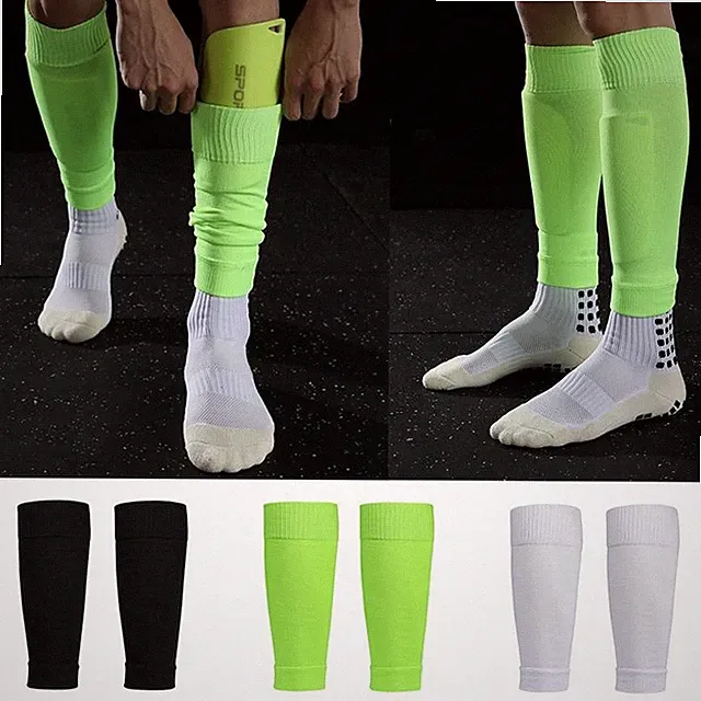 New Football Soccer Socks Shin Guards Leg Sleeves Men Women Grip Cut Socks
