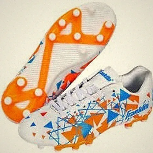 NEW Franklin Kids Size 1Y Soccer Cleats White Blue Orange Geometric Pattern
