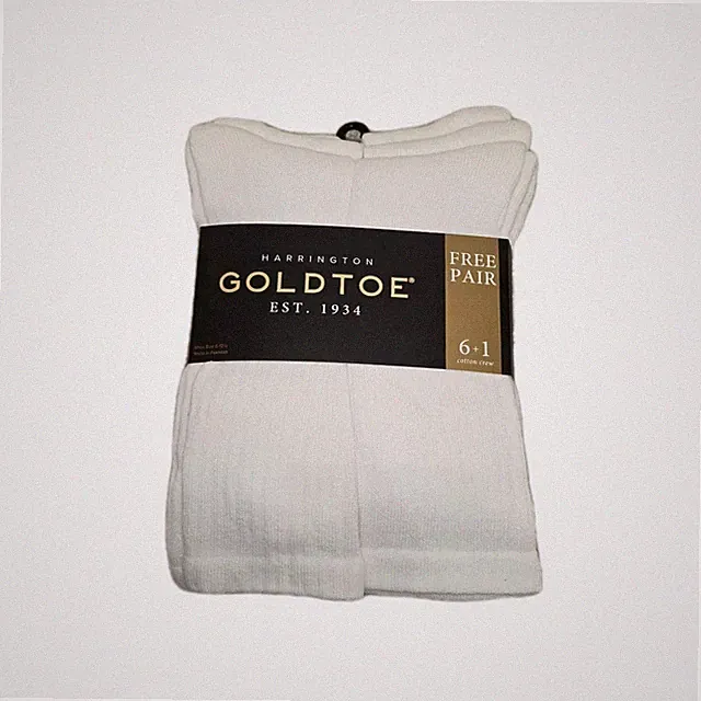 New GoldToe Men's White Crew Socks 7 Pack Harrington Collection Size 6-12.5