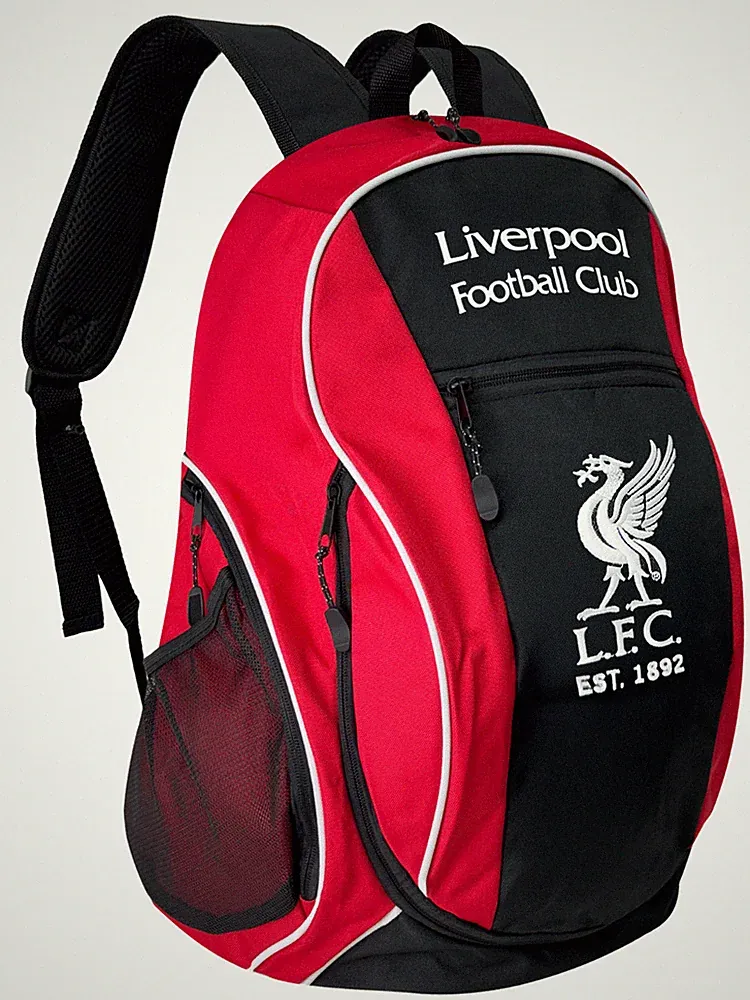 New Icon Sports Liverpool FC Backpack Red Black With Soccer Ball Compartment
