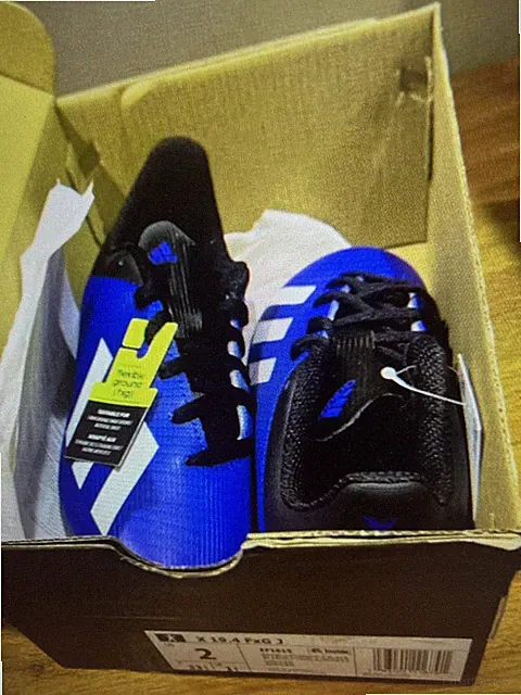 New In Box Adidas X 19.4 FxG J size 2 Blue White 2 Boys Girls Soccer Retail $40