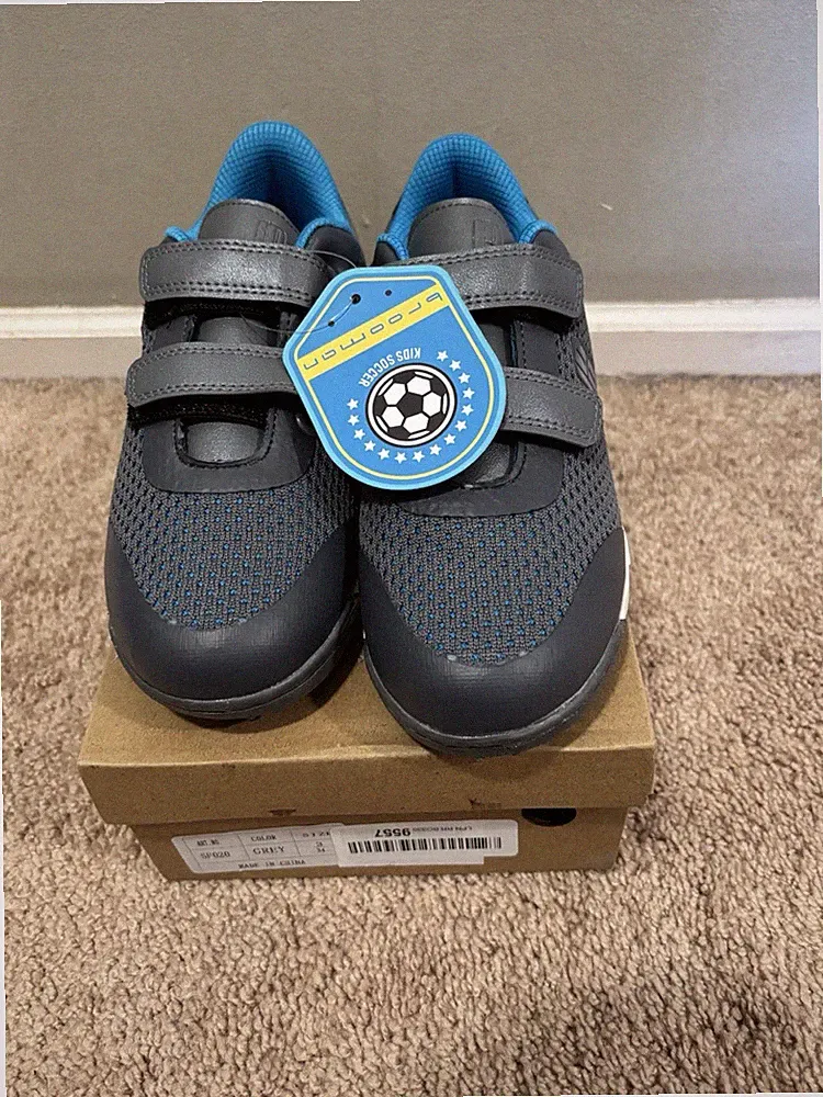 New In Box Brooman Kids Soccer Cleats - Gray & Blue - Size 3