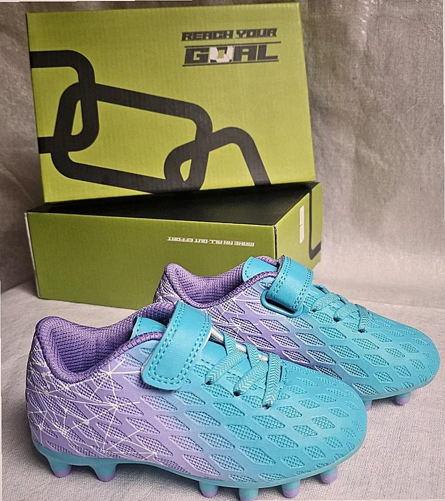New In Box Brooman Kids Soccer Cleats - Teal & Purple - Size 9