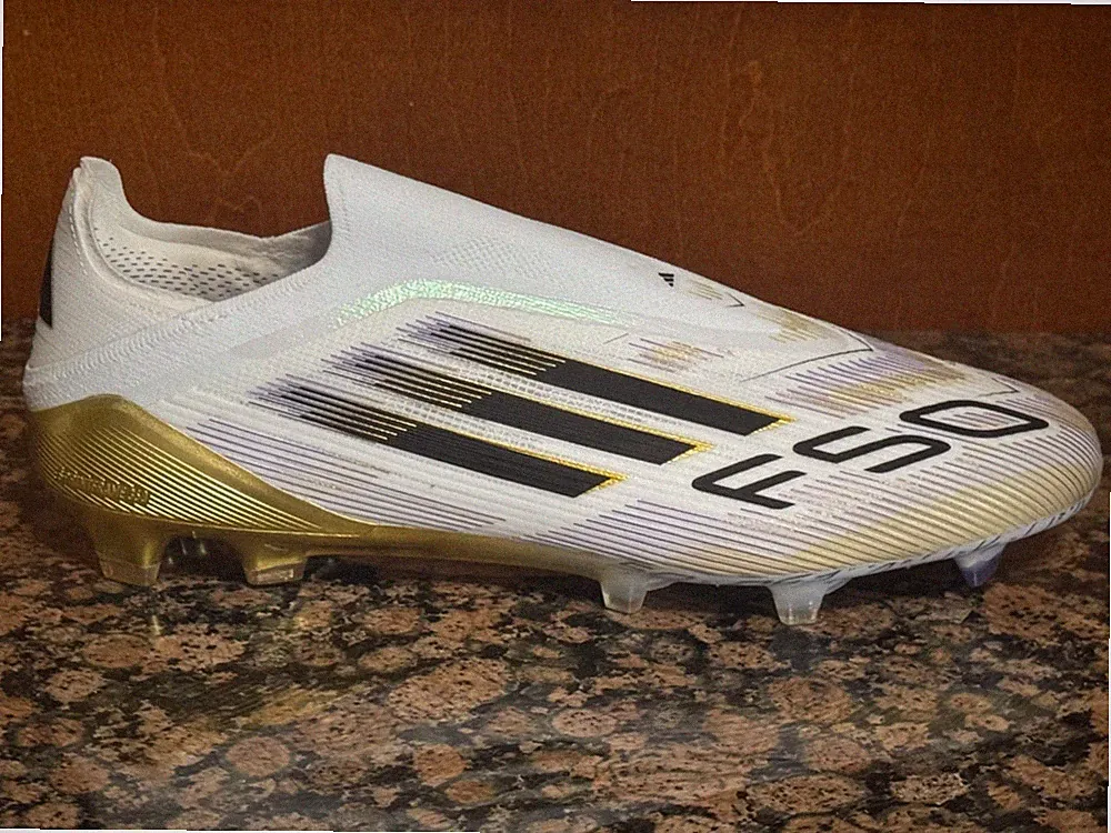 New! Mens US 12.5 ADIDAS F50 ELITE LL LACELESS FG SOCCER CLEATS WHITE/BLACK/GOLD