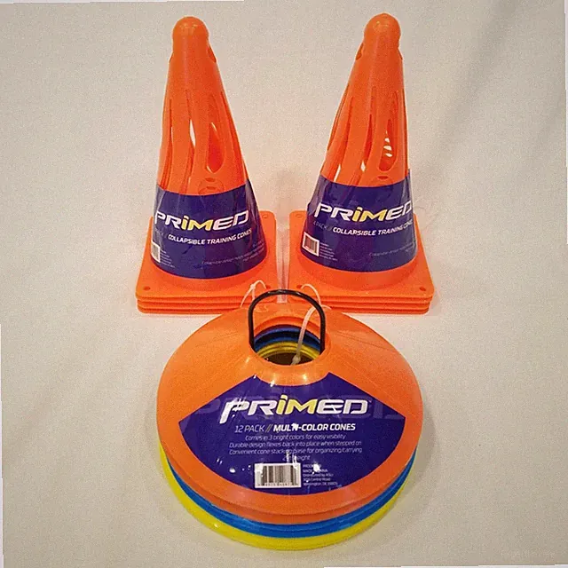 New Primed 12 Pack Multi Color Sports Soccer Plastic Practice Cones + 8 Extra