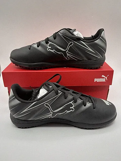 New PUMA Attacanto TT Turf Soccer Shoes Kids Boys Size 2.5 Black Silver Mist