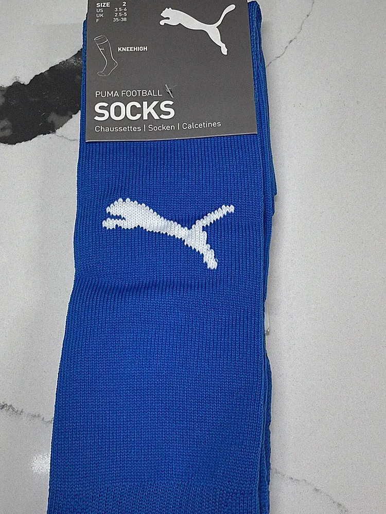 NEW Puma Liga Soccer Socks Size 2 Electric Blue Lemonade/White US 3.5-6