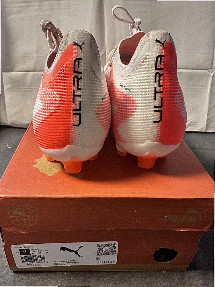 New PUMA Men 7 Cleats ULTRA 5 PRO FG/AG White/orange Soccer Shoes