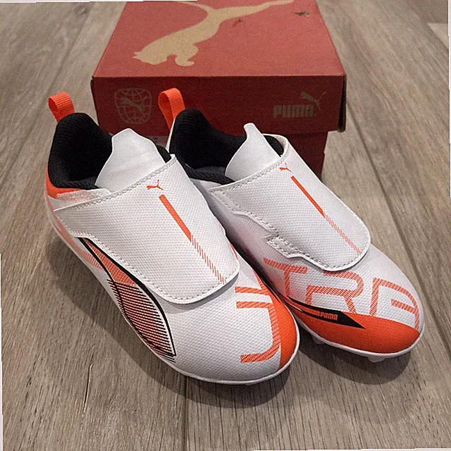 New Puma Ultra 5 Play FG AG RB Jr Toddler Size 11 White/Orange Soccer Cleats NWB
