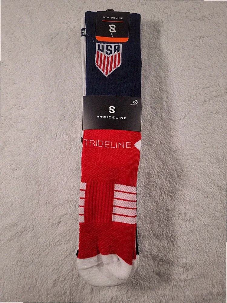 New Strideline Men's 3 Pack U.S.A. Soccer Crew Socks Sweat Wicking