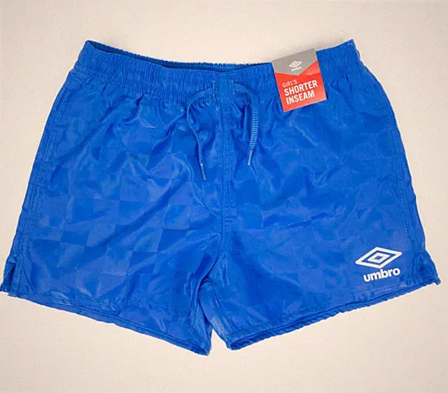 NEW Umbro Soccer Athletic Gym Shorts Blue Check Girls XXS (5-6)