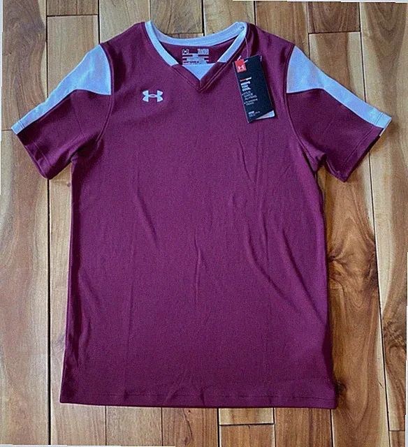 NEW Under Armour Kids L YLG Heat Gear Short Sleeve T-Shirt Loose Fit Red