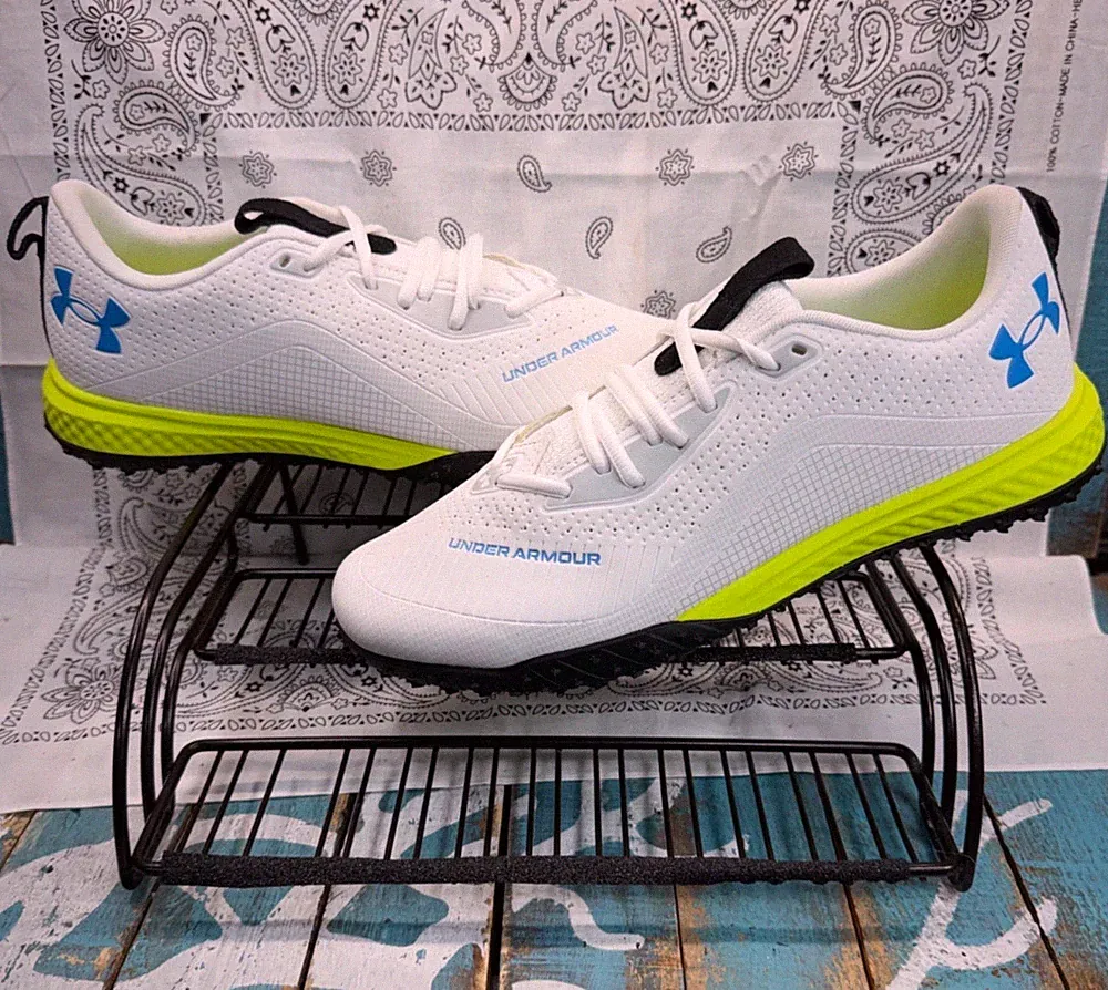 NEW Under Armour Shadow Turf Soccer Cleats White/Light Blue 3027237 100 Mens 11