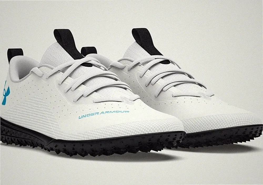 NEW Under Armour Shadow Turf Soccer Cleats White/Light Blue 3027241-100 youth