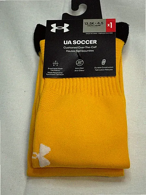 NEW Under Armour UA Soccer Over The Calf Socks Youth 13.5K-4.5Y Steeltown Gold