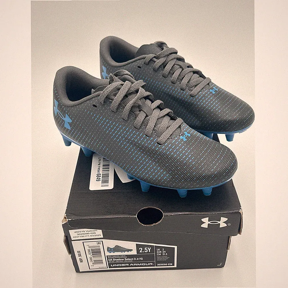 NEW Under Armour Youth Cleats Shadow Select 3 Jr FG Soccer Grey Blue 2.5Y