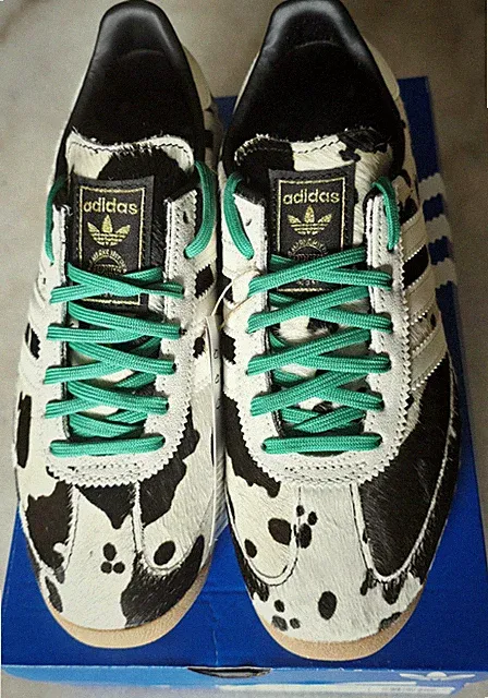 NEW Womens SZ 6 Adidas SL 72 OG COW PRINT Black White Green Sambas Auth Real FUR