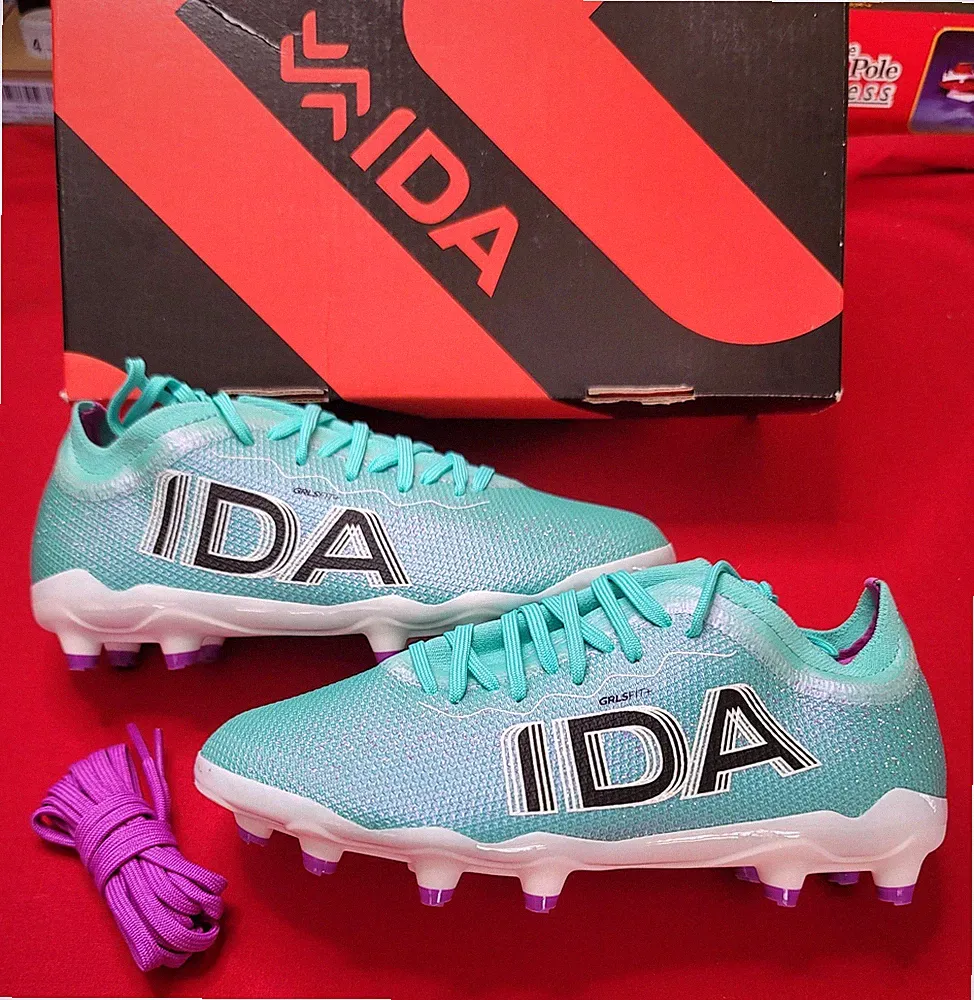 NIB IDA Soccer Cleats Teal/White/Purple Nextgen FG/AG Youth-2.5 Girls-4