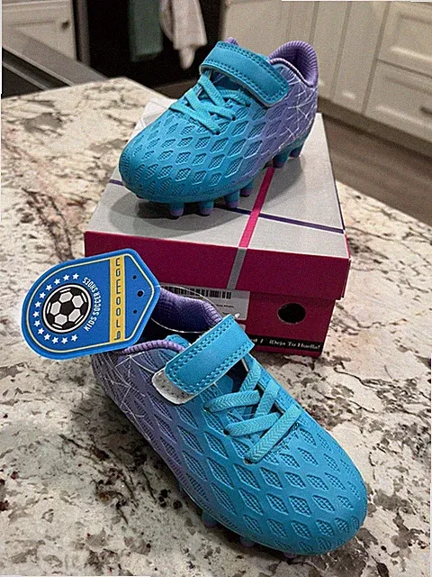 NIB Kids Brooman Size 9 Mint/Purple Firm Ground Soccer Cleats