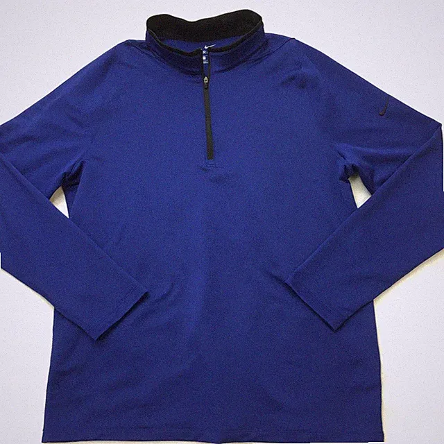 NIKE 1/2 Zip Cover Up Men's L Navy Blue Dri Fit Long Sleeve Pullover Base Layer